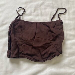 Aerie Brown Silk like Cropped Corset Tank Top